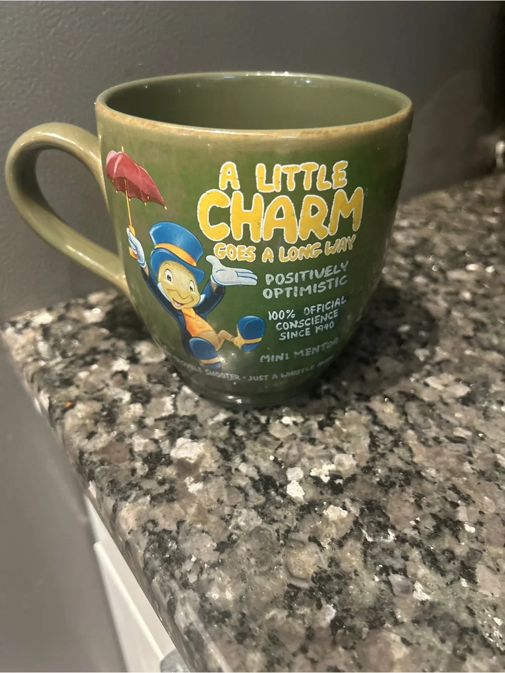 Disney Green 'A Little Charm' Jiminy Cricket Ceramic Mug